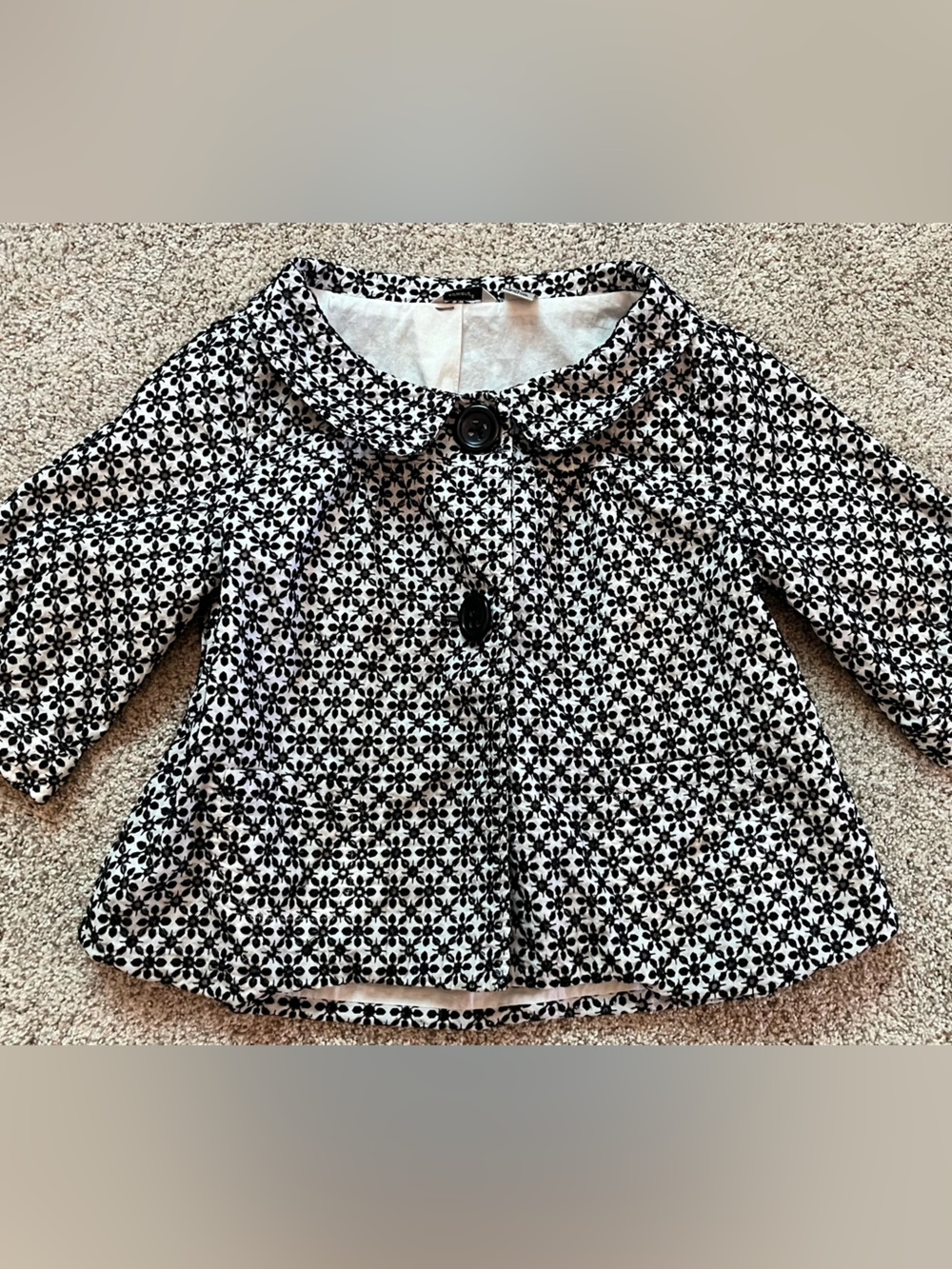 Woman’s Edward Cropped Swing Jacket Black & White Floral  Coat